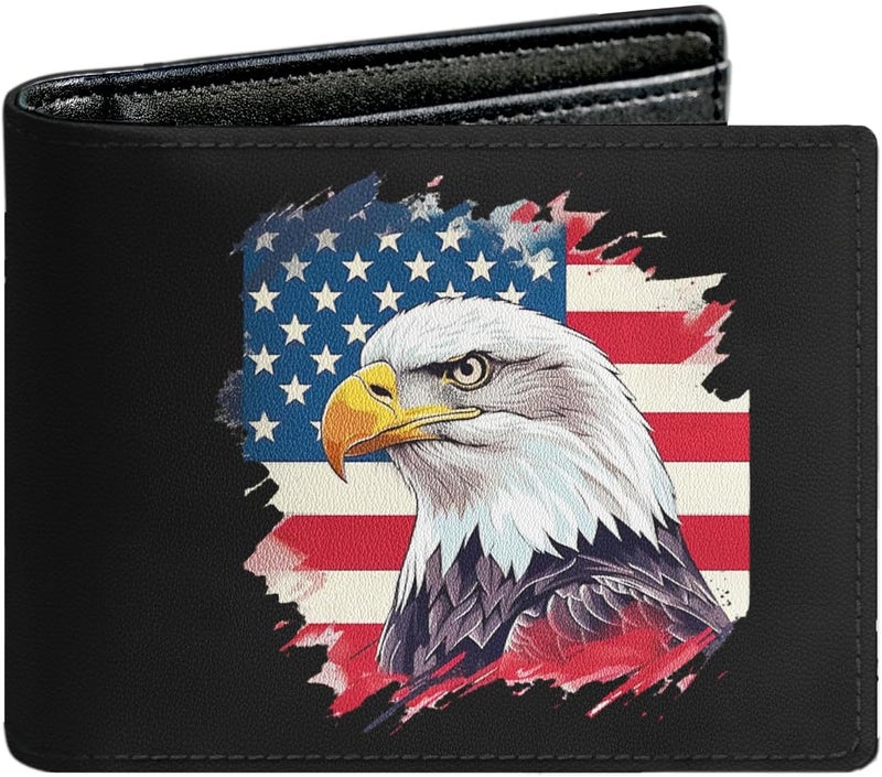 WRIGAEL Credit Card Holder Wallet Rfid Blocking Kids Boys Bifold Teen Cool Cute for Cash with ID Window Cardholder Teenage Teenager, Flag and Eagle - Image 1
